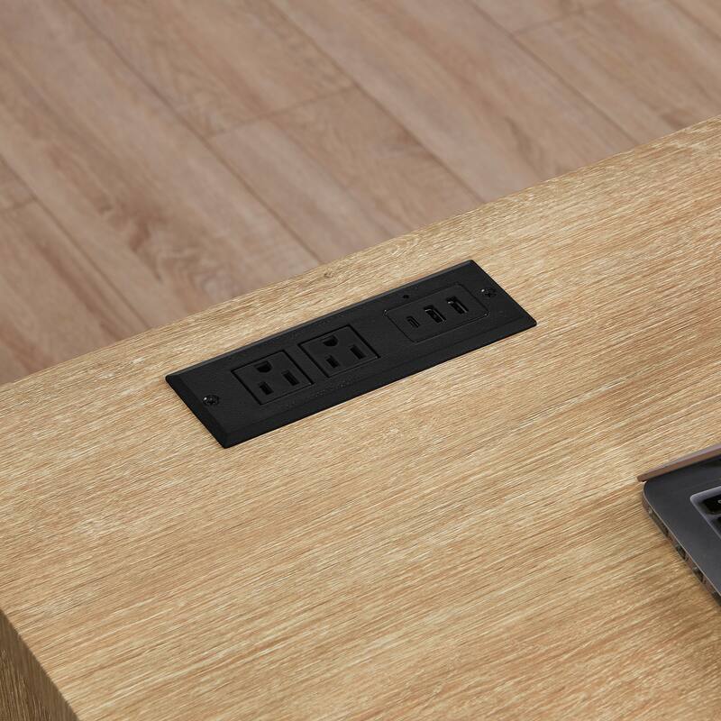 59" Bar Table Set with Power Outlet, Industrial Breakfast Table with 3 Stools, 4 Piece Counter Height Bar Table and Chair Set