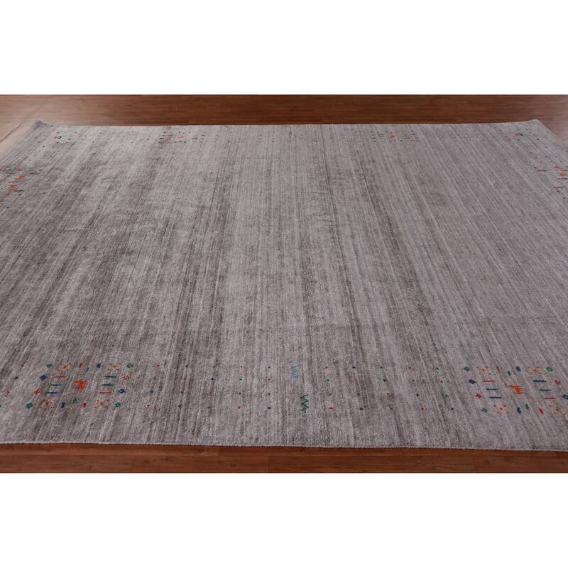 Hand Knotted Oriental 100% Wool Carpet Tribal Tribal Greys & Charcoal Gabbeh Area Rug - 12' 1'' X 9' 2''