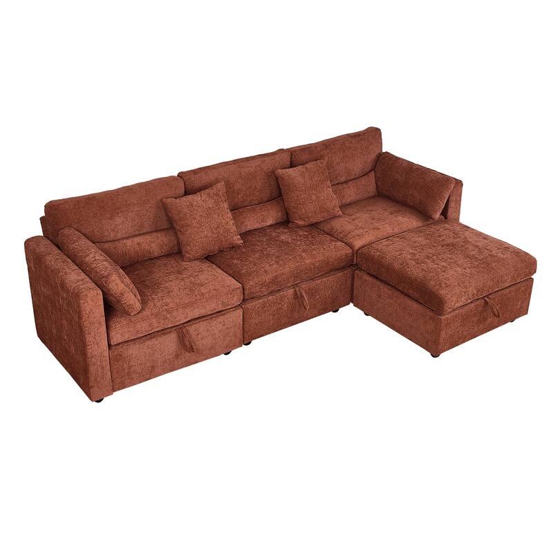 Chenille Modular Sectional Sofa with Right-Arm Chaise & Middle Seat