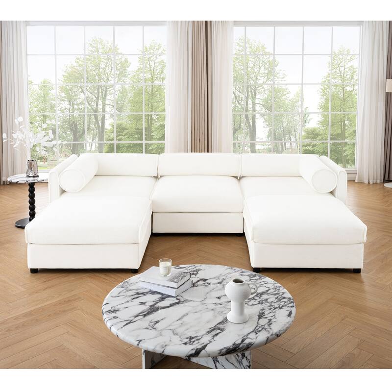 Modular U Shaped Sectional Sofa Couch with Storage Seat and Ottomans