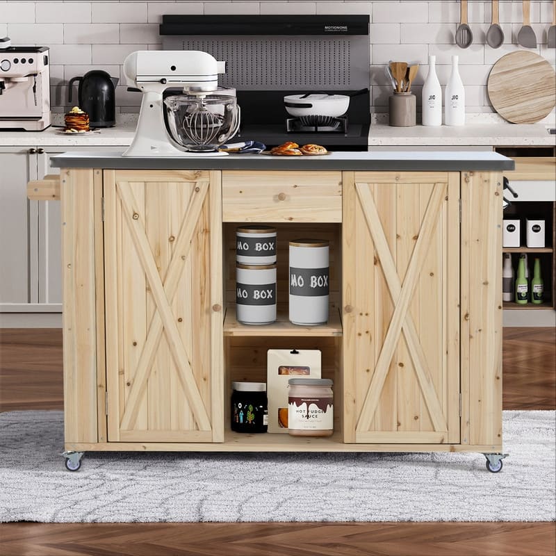 52.25" Outdoor Kitchen Island with Stainless Steel Top, Ample Storage Space, Towel and Spice Racks and a Bottle Opener