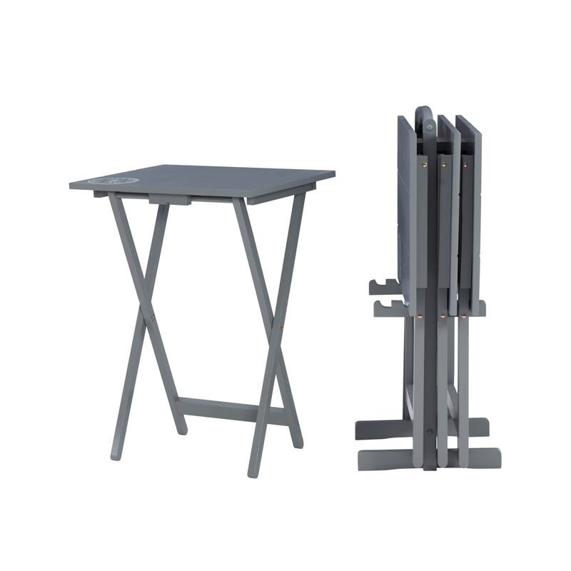 4-Piece Planked Top Folding Tray Table Set - 26.5" - Gray