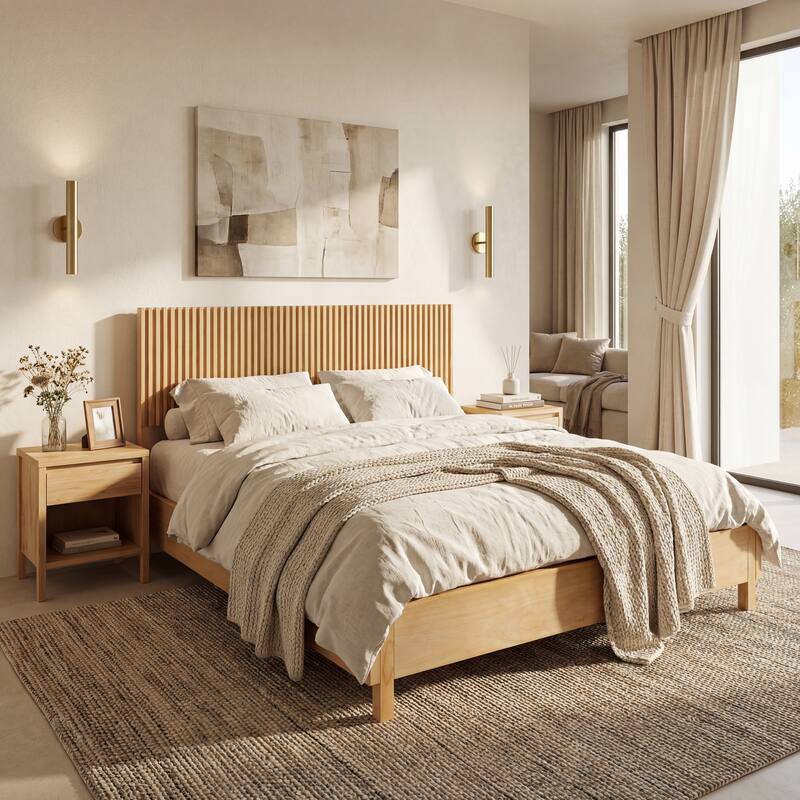 Christopher Knight Home - Adelynn Modern Wood Platform Bed with Vertical Slat Headboard, No Box Spring Needed