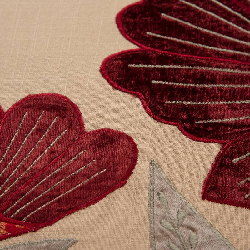 Rizzy Home Beige, Red, and Olive Green Floral Throw Pillow