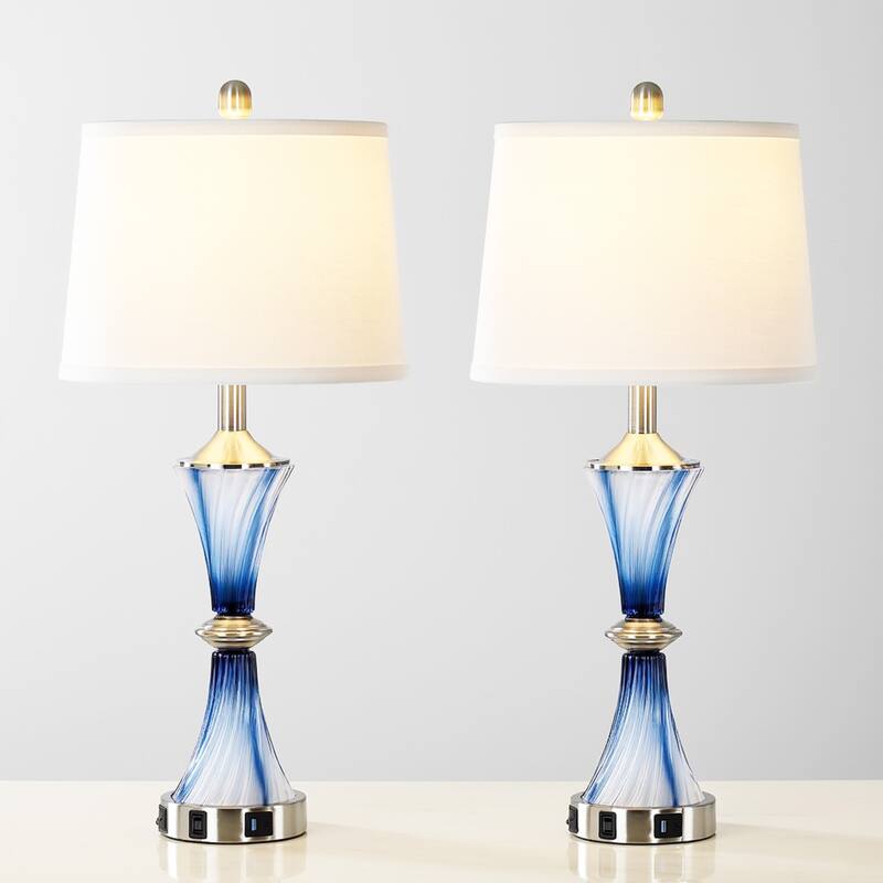 Blue Glass Spiral Table Lamps (Set of 2) - 12'' x 12'' x 28'' (L x W x H)