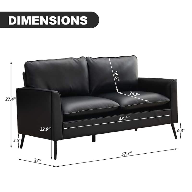 57" Faux leather Loveseat Sofa with Metal Legs