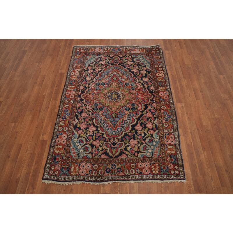 Hand Knotted Oriental 100% Wool Carpet Traditional Floral Oranges & Rust Mahal Area Rug - 6' 6'' X 4' 5''