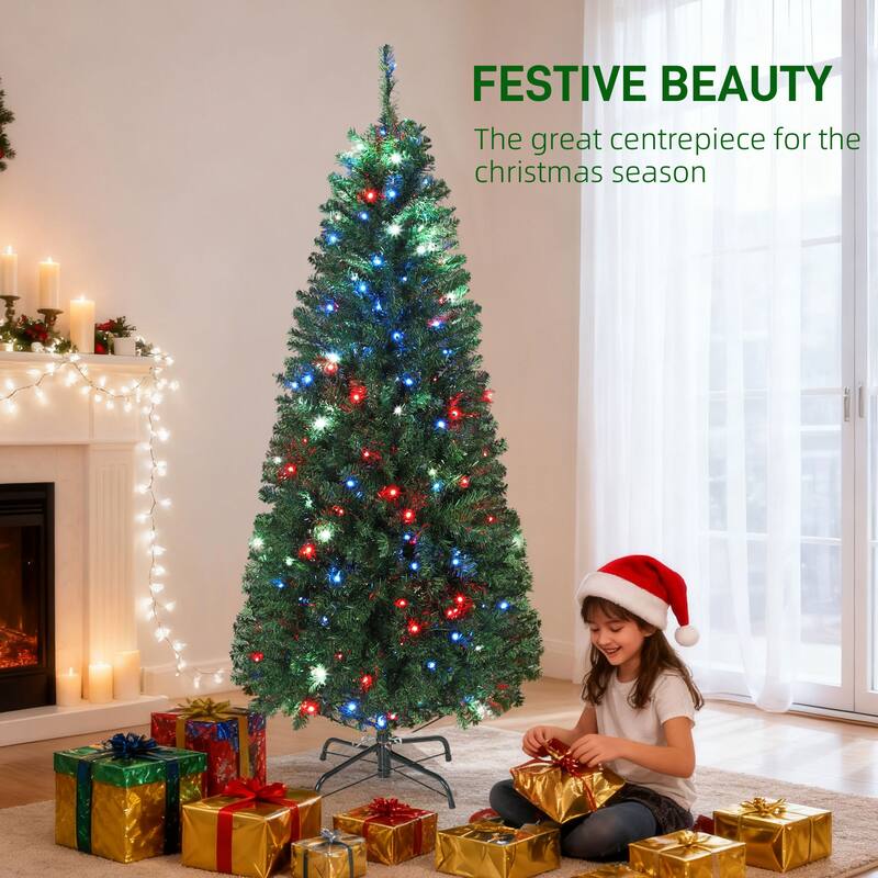 HOMCOM 5ft Prelit Xmas Tree: Colorful LED, Remote, 12 Modes, Timer, Slim Fir, Green