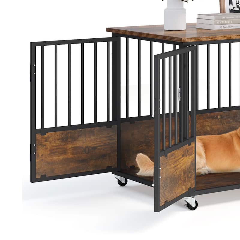 38"/43" Dog Crate Furniture Cage Table with Wheels And Double Doors