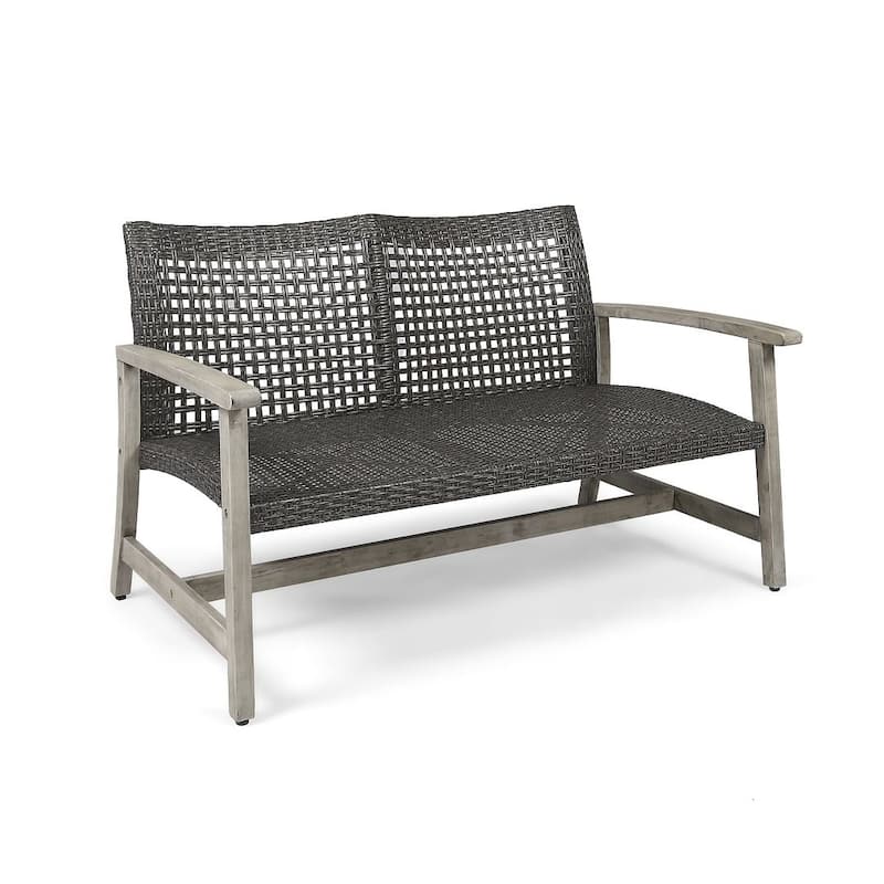 Outdoor Loveseat Natural Wood and Wicker by Christopher Knight Home