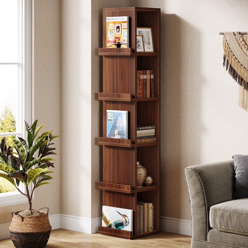 70.9 Inches 5-tier Tall Narrow Bookcase for Home Office - 11.8"D x 13.8"W x 70.9"H