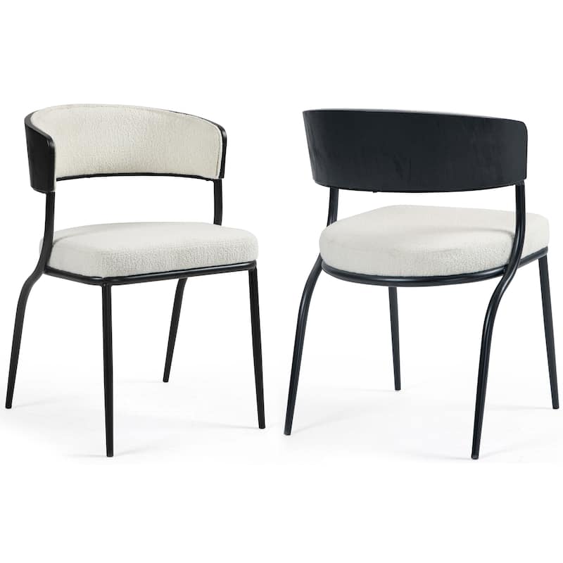 Set of 2 Bayle White Boucle Fabric Dining Chair and Black Iron Legs