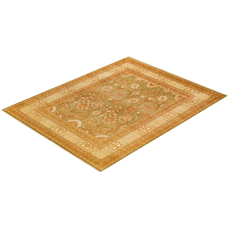 Overton Hand Knotted Wool Vintage Inspired Traditional Mogul Green Area Rug - 8' 1" x 10' 2"