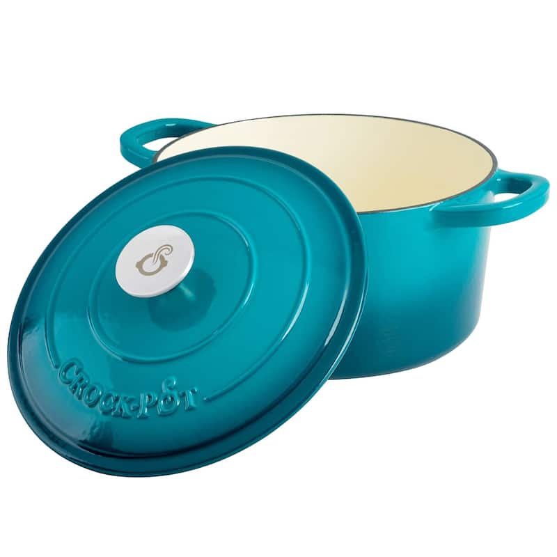 7 Quart Round Enameled Cast Iron Dutch Oven with Lid in Teal