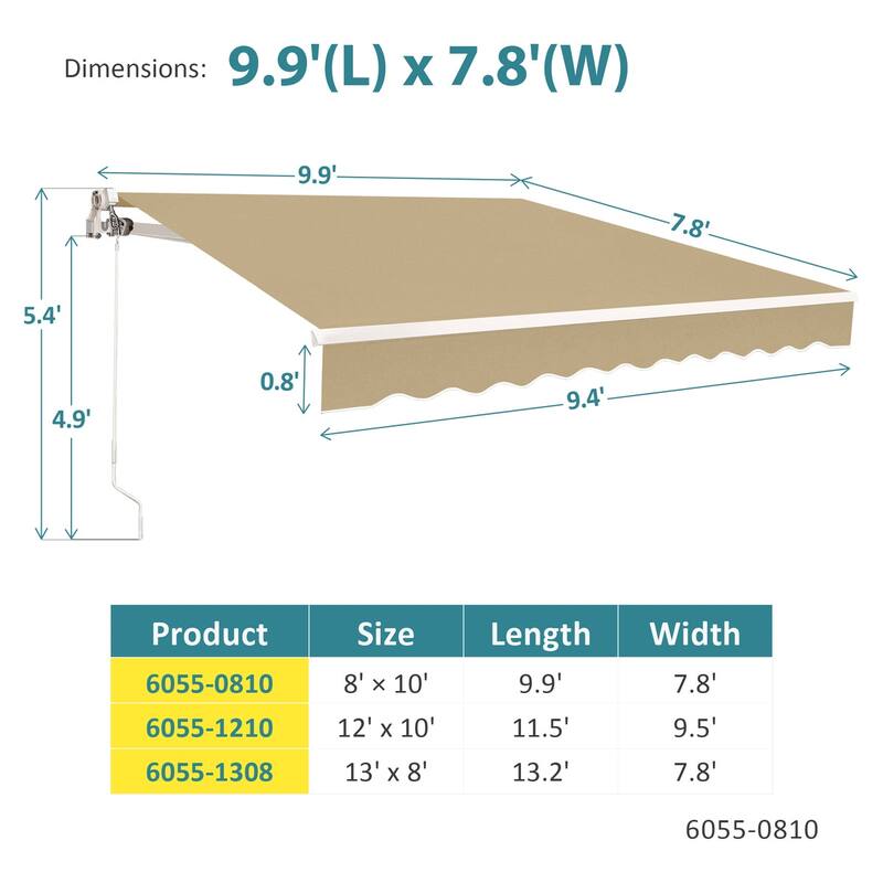 MCombo10x8Feet Manual Retractable Patio Door Window Awning Sunshade Shelter Outdoor Canopy