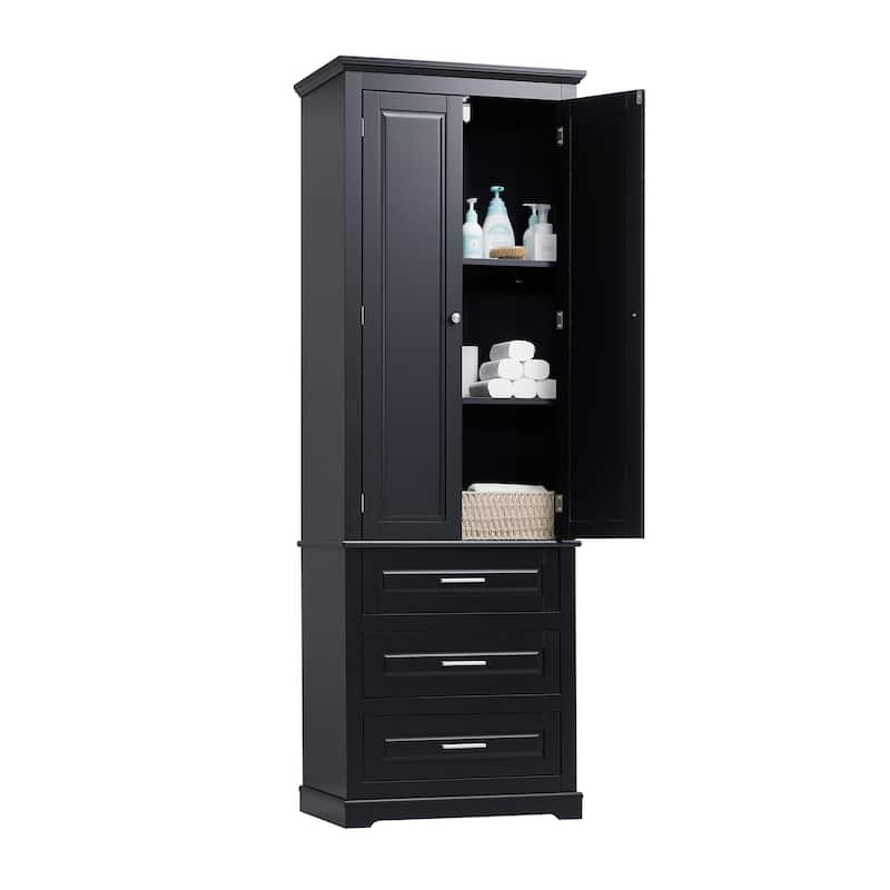 Double Door Bathroom Storage Cabinet Tall Bathroom Storage Cabinet with 3 Drawers Moisture-Resistant Cabinet