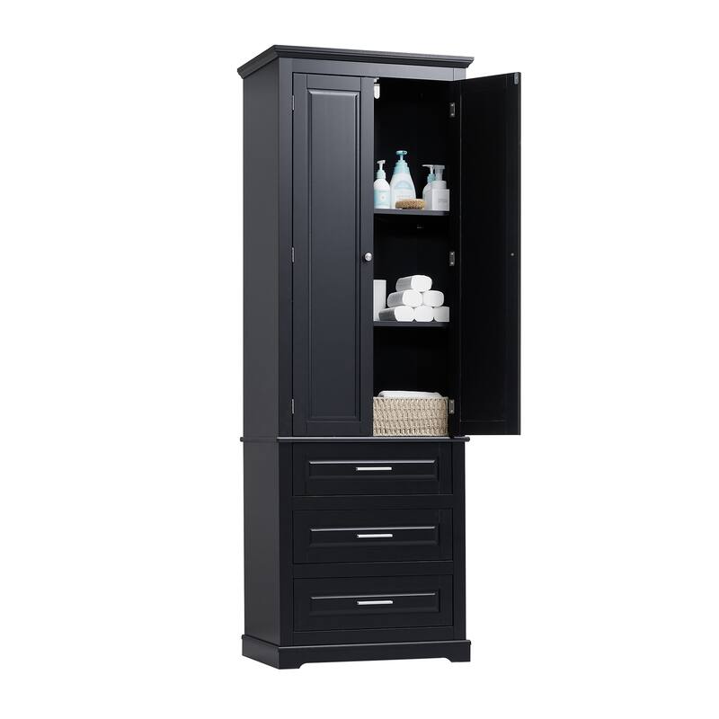 Tall Storage Cabinet with 3 Drawers, Bathroom & Office Organizer with Adjustable Shelves