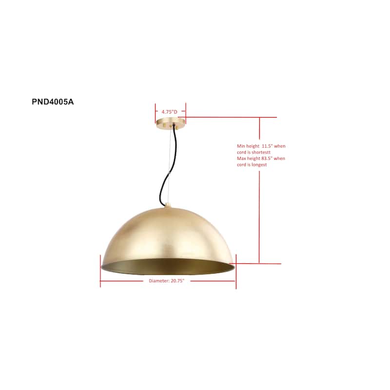 SAFAVIEH Lighting Efrosina Adjustable 1-Light Dome Gold Leaf Pendant - 21" W x 21" D x 11.5-83.5" H - Gold Leaf - 21Wx21Dx84H