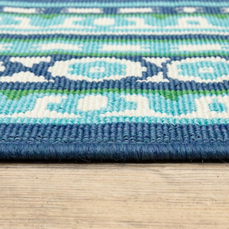 Style Haven Martinque Green Bordered Navy Indoor/ Outdoor Area Rug~
