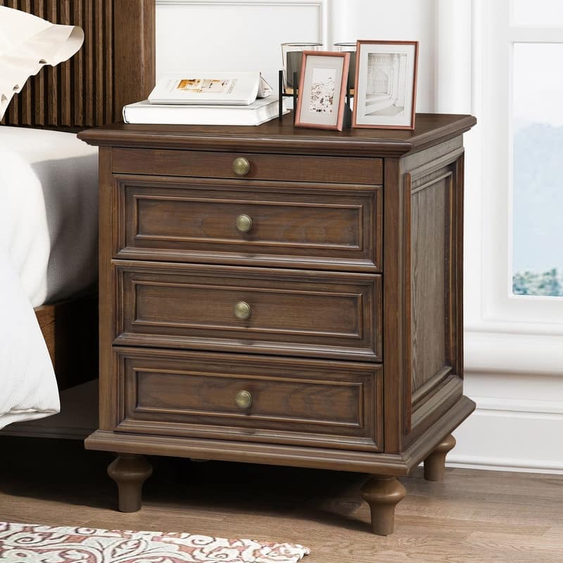 Traditional 3-Drawer Nightstands with Pull-Out Shelf and Solid Wood Legs