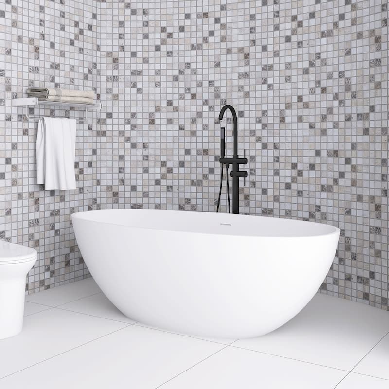 65" x 30" Solid Surface Freestanding Bathtub in Matte White - 65" x 30"