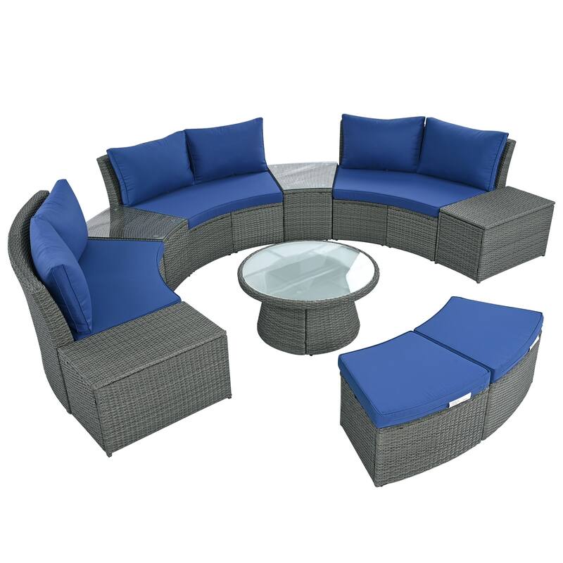 Outdoor 10-Piece Rattan Modular Sectional Sofa Set with Coffee & Side Tables