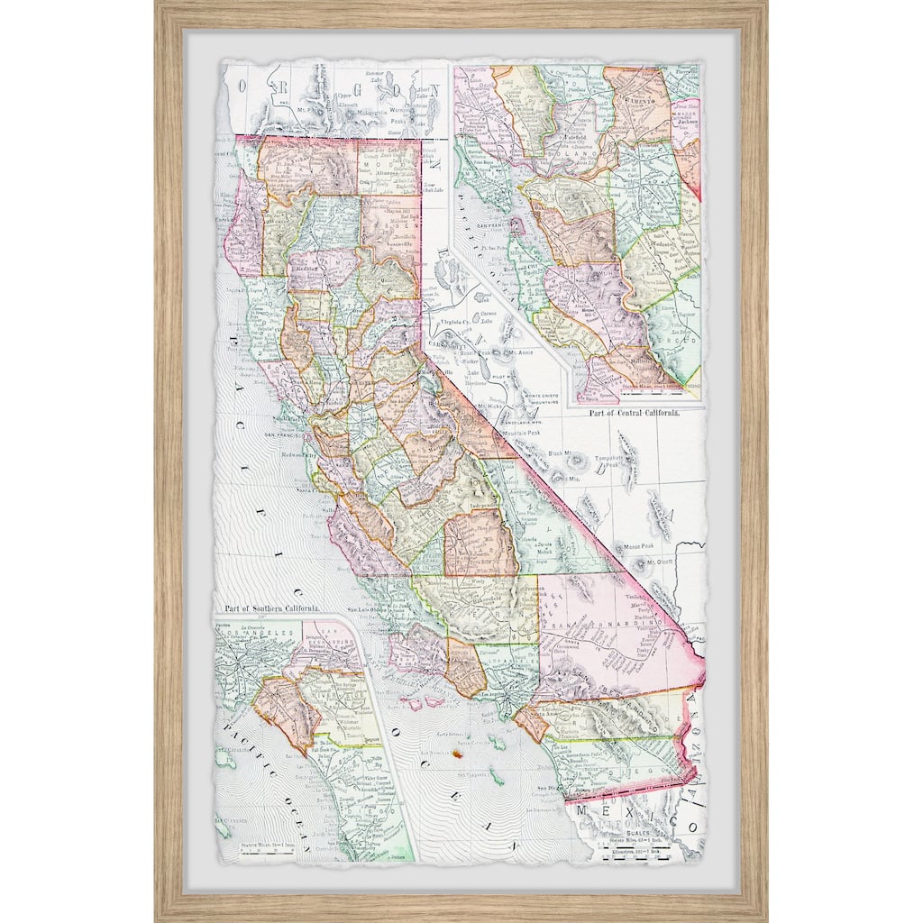 'California Counties Map' Framed Painting Print