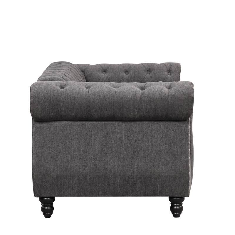 60" modern sofa Dutch plush upholstered sofa, solid wood legs, buttoned tufted backrest