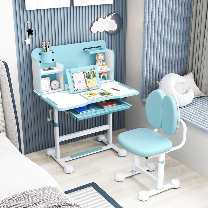 Costway Kid’s Study Desk & Chair Set with Tilt Desktop, Pen Holder & - See Details