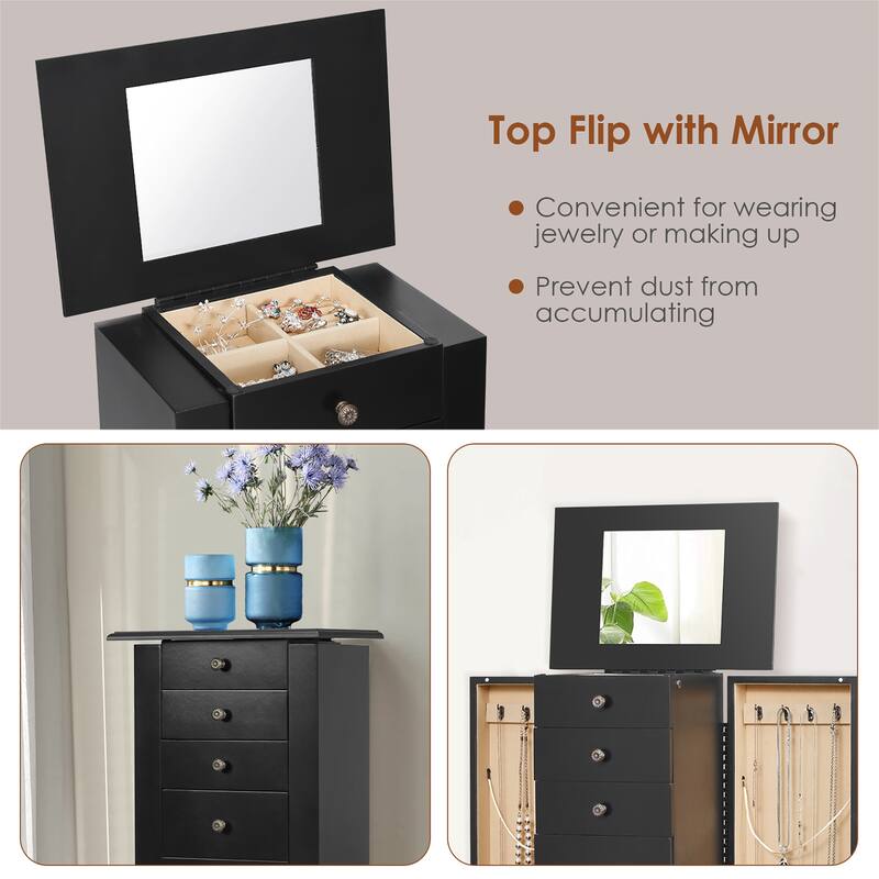 Costway Jewelry Cabinet Storage Chest Standing Organizer Mirror White - See Details