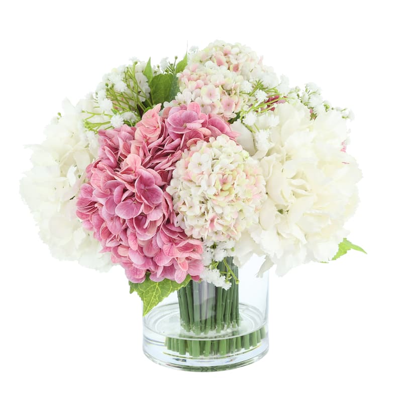 Classic Hydrangea and Viburnum Arrangement in Glass Vase