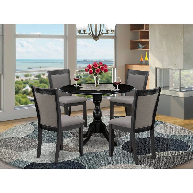 East West Furniture Dining Table Set- a Round Kitchen Table and Linen Fabric Dining Chairs, Wire brushed Black (Pieces Options)