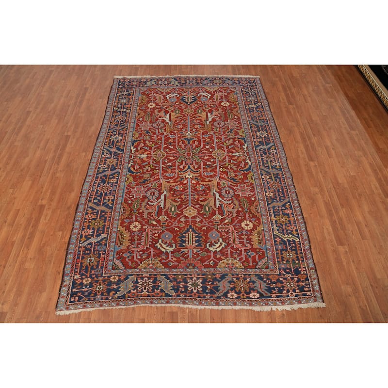 Hand Knotted Oriental 100% Wool Carpet Traditional Floral Red Heriz (serapi) Area Rug - 10' 5'' X 7' 2''