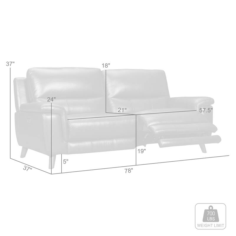 Lizette 78" Dove Gray or Brown Leather Power Recliner Sofa with USB