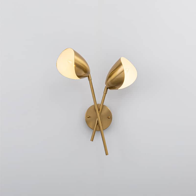 VidaLite Splay 2-Light Brushed Brass Wall Sconce with Adjustable Heads, Modern & Contemporary Style Wall Lamp - 18" x 15"