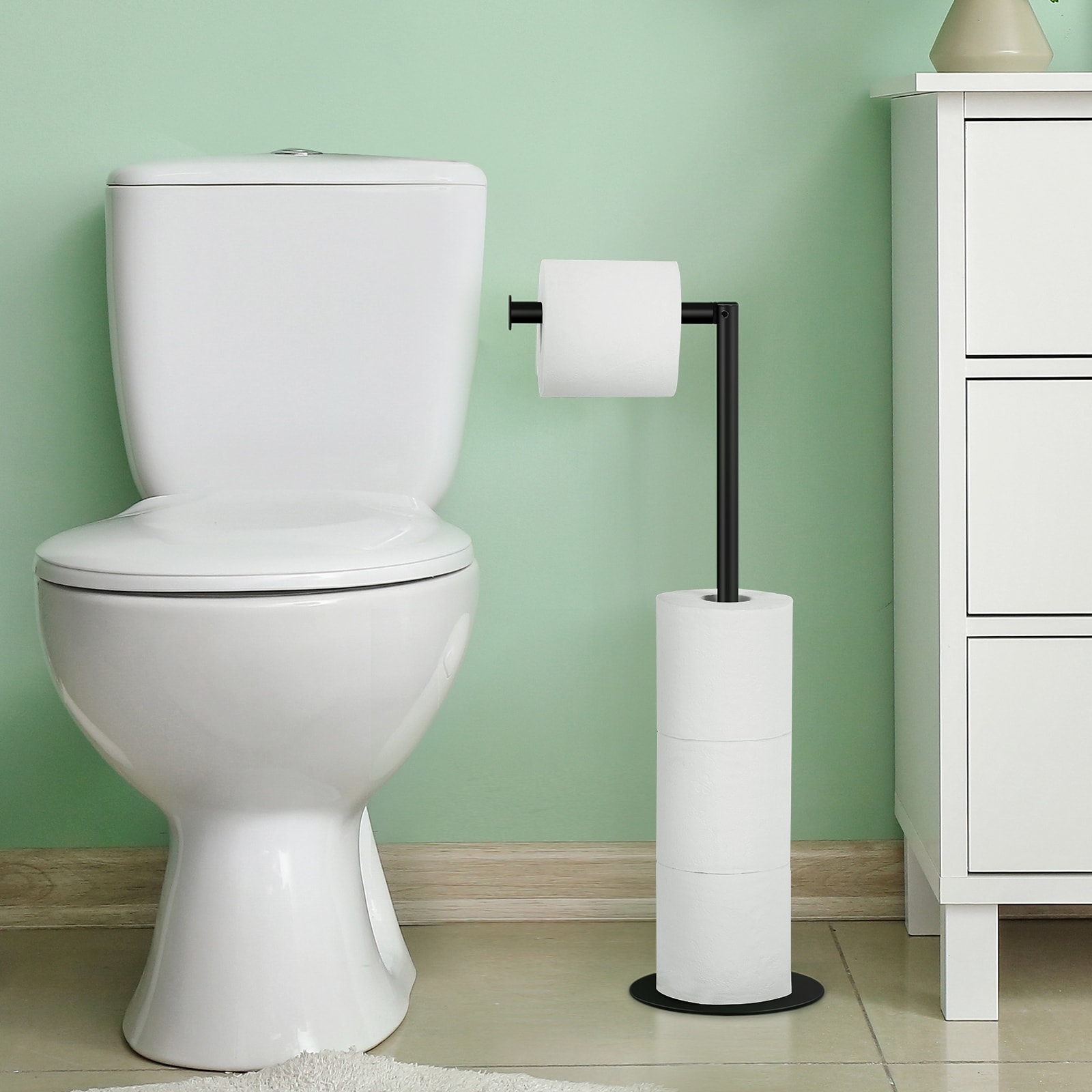 Toilet Paper Holder Stand,Chrome Toilet Paper Holder Behind Toilet Storage  for Restroom Cabinet,Bathroom Stand with Toilet Paper Holder Insert,Slim