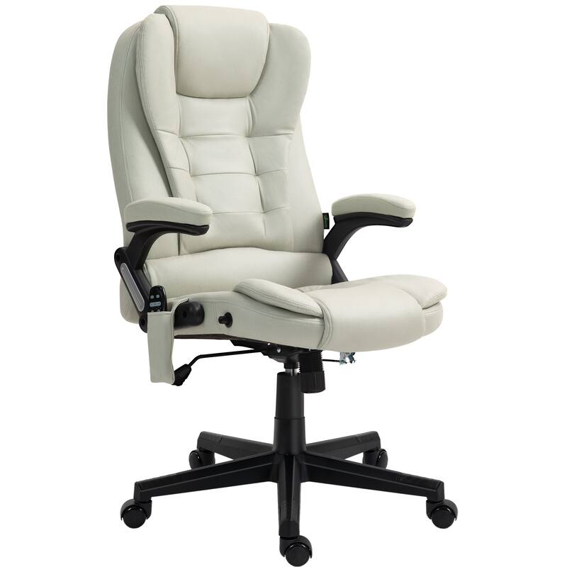 Beige 6 Point Vibrating Massage Office Chair with Heat, High Back Executive Office Chair with Reclining Backrest