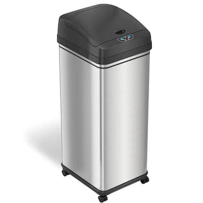 iTouchless Glide 13 Gallon Sensor Trash Can with Wheels and Odor Control System, Stainless Steel