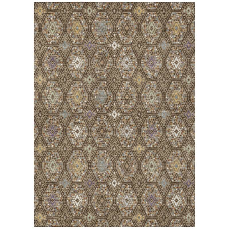 Machine Washable Indoor/ Outdoor Modern Hexi Chantille Rug