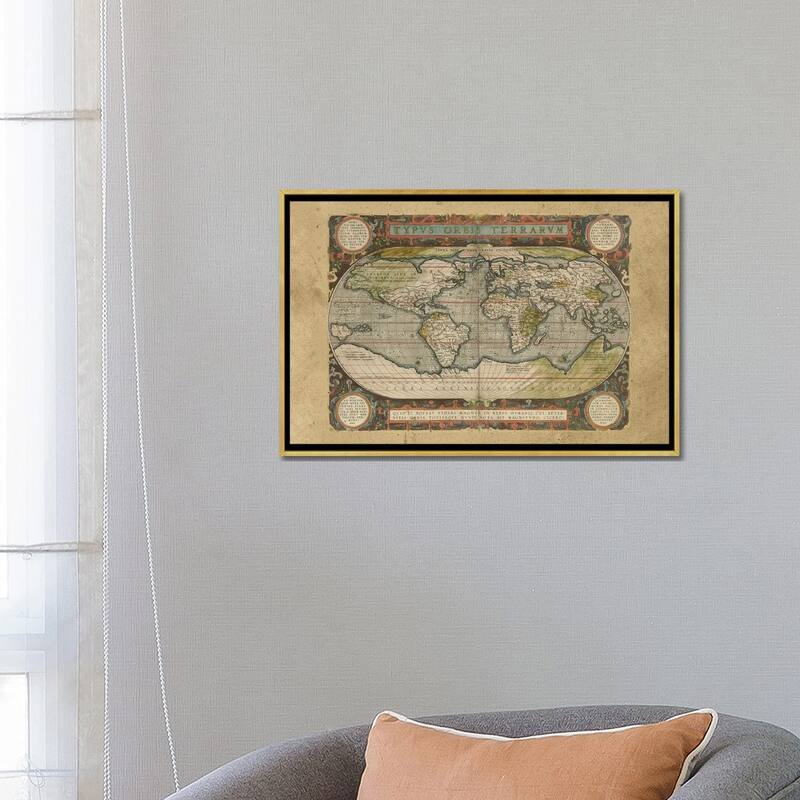 iCanvas "Embellished Antique World Map" by Vision Studio Framed Canvas Print