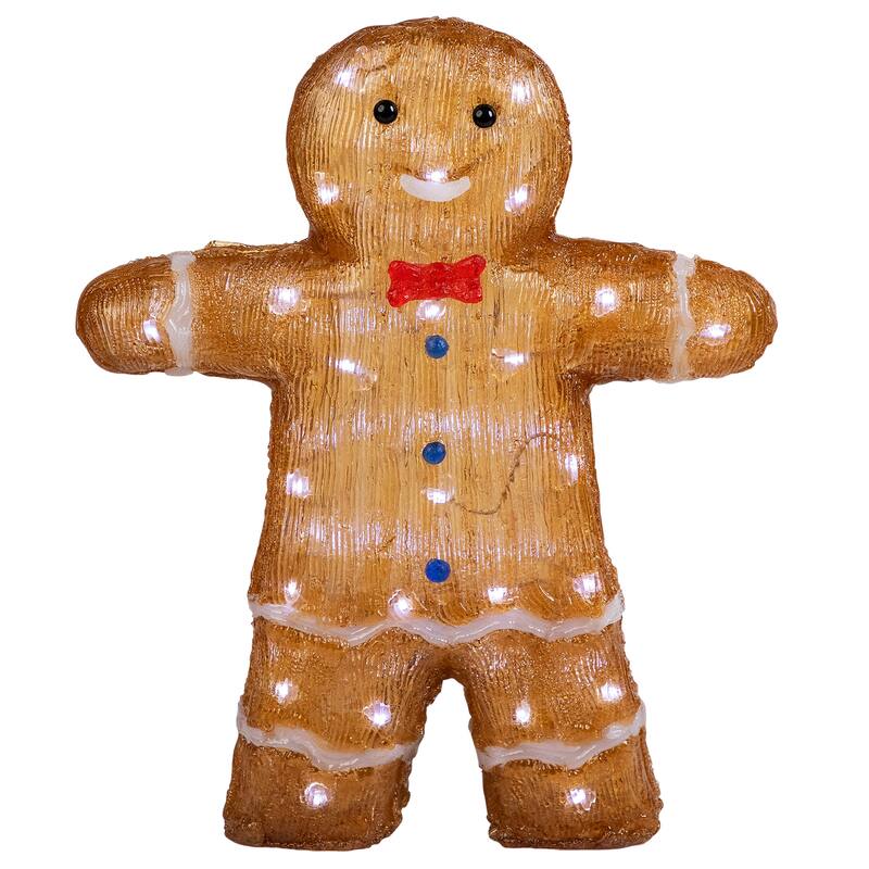 16" LED Acrylic Gingerbread Man Bow Tie Outdoor Christmas Decoration - Brown