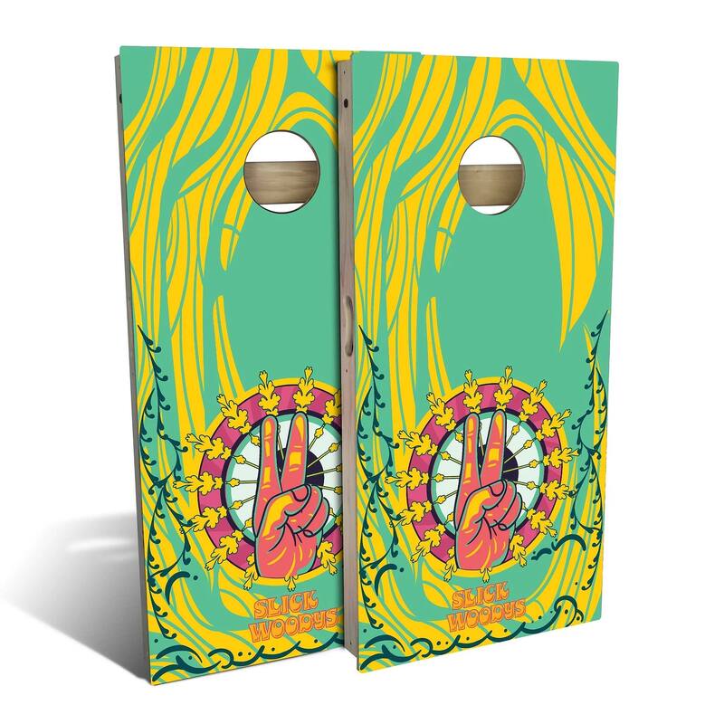 70s Peace Hands Outdoor Cornhole Board Set