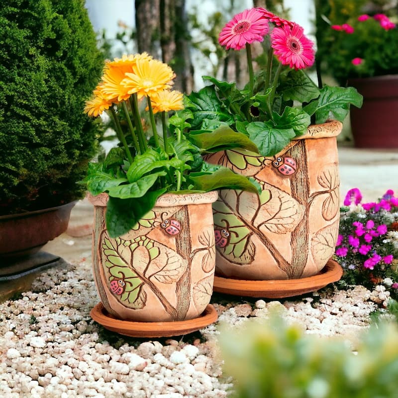 Golden Ceramics 5.9" Handmade Flower Pot Planter - Ladybugs