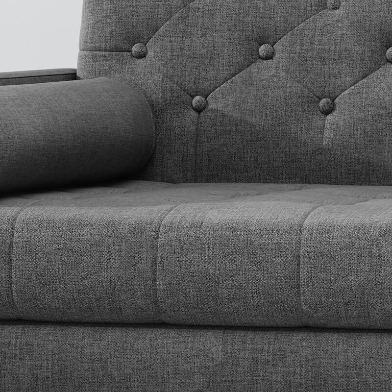 Mid-Century Fabric Upholstered Club Chair w/ Tufted Back, Wooden Legs
