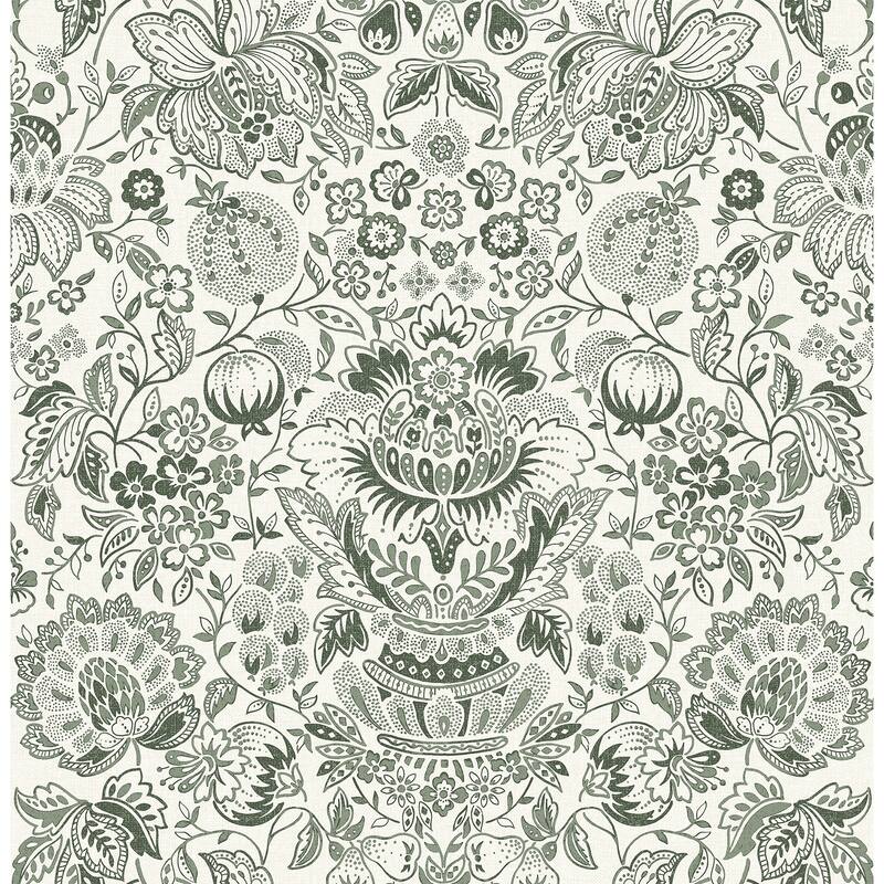 A-Street Prints Blanche Dark Green Floral Damask Wallpaper
