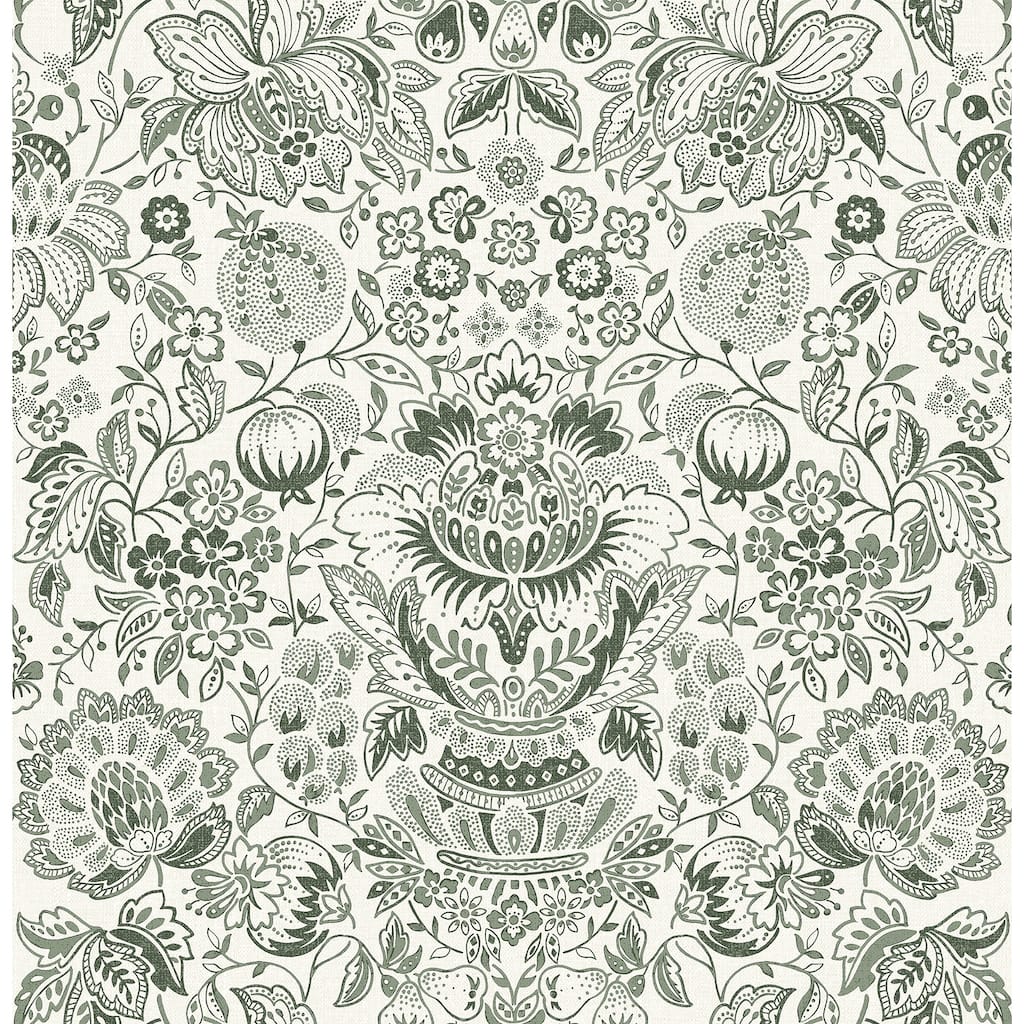 A-Street Prints Blanche Dark Green Floral Damask Wallpaper