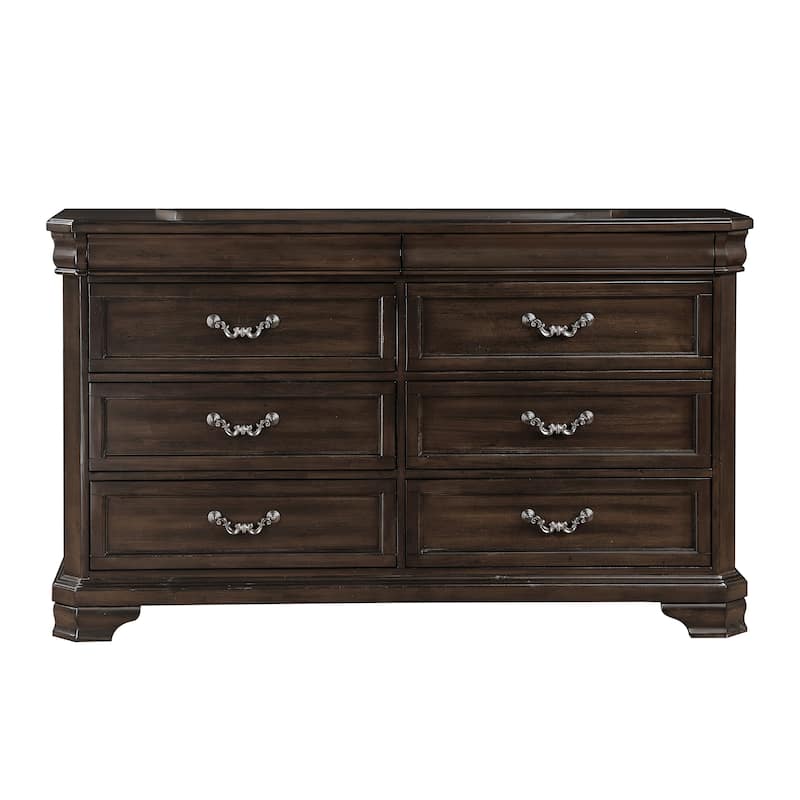 Lynda Dresser, 6 Drawers, Pewter, Dark Brown Solid Acacia Wood 68 Inch