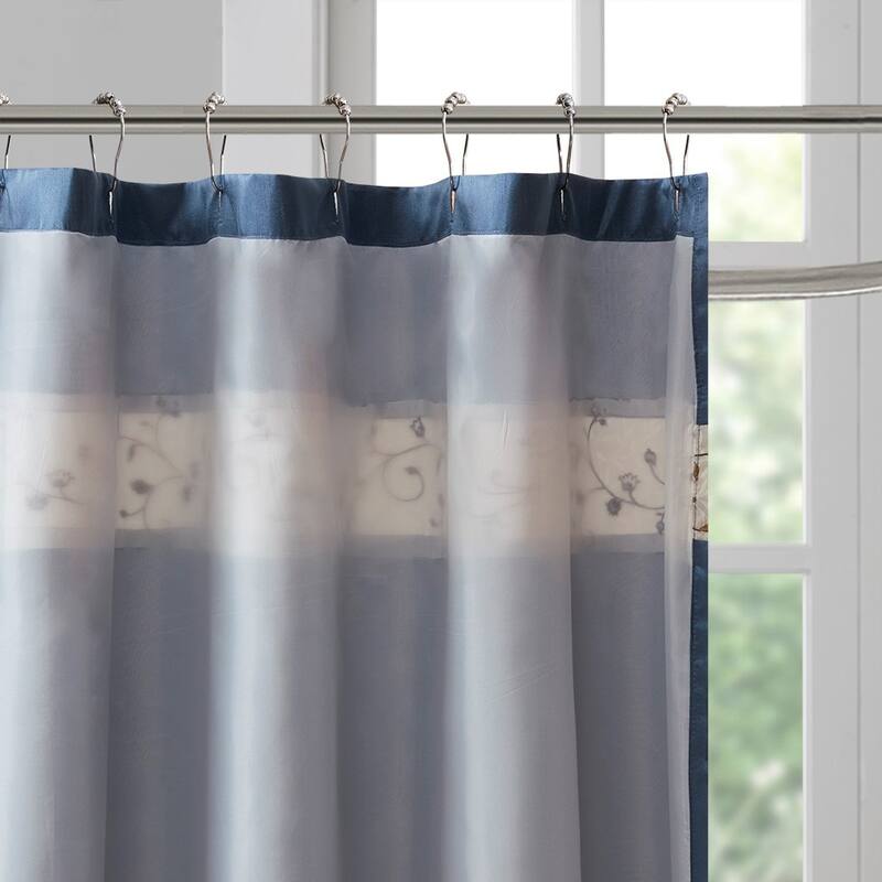 100% Polyester Floral Embroidery Shower Curtain, 72" x 72" Faux Silk Shower Curtain Panel Machine Washable