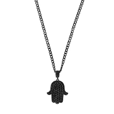 EFFY Men's 925 Sterling Silver Black Spinel Pendant Hamsa Necklace