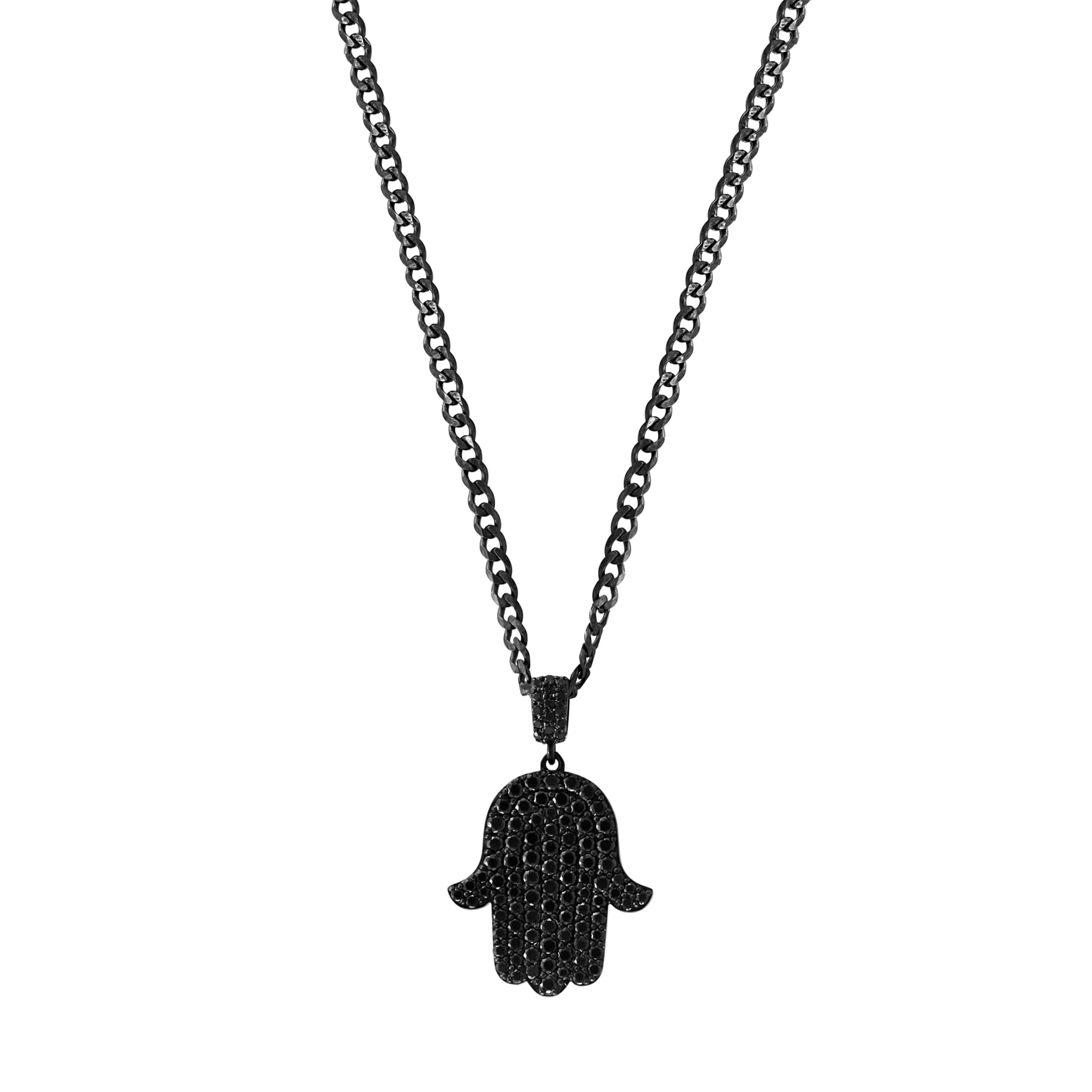 EFFY Men's 925 Sterling Silver Black Spinel Pendant Hamsa Necklace